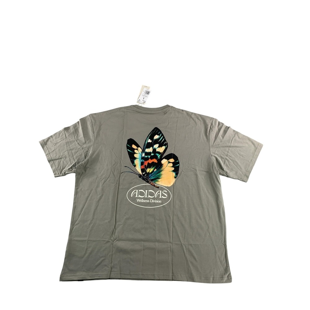 adidas Shirt Womens Largeโ Silver Pebble Wellness Division Butterfly Tee IS1039